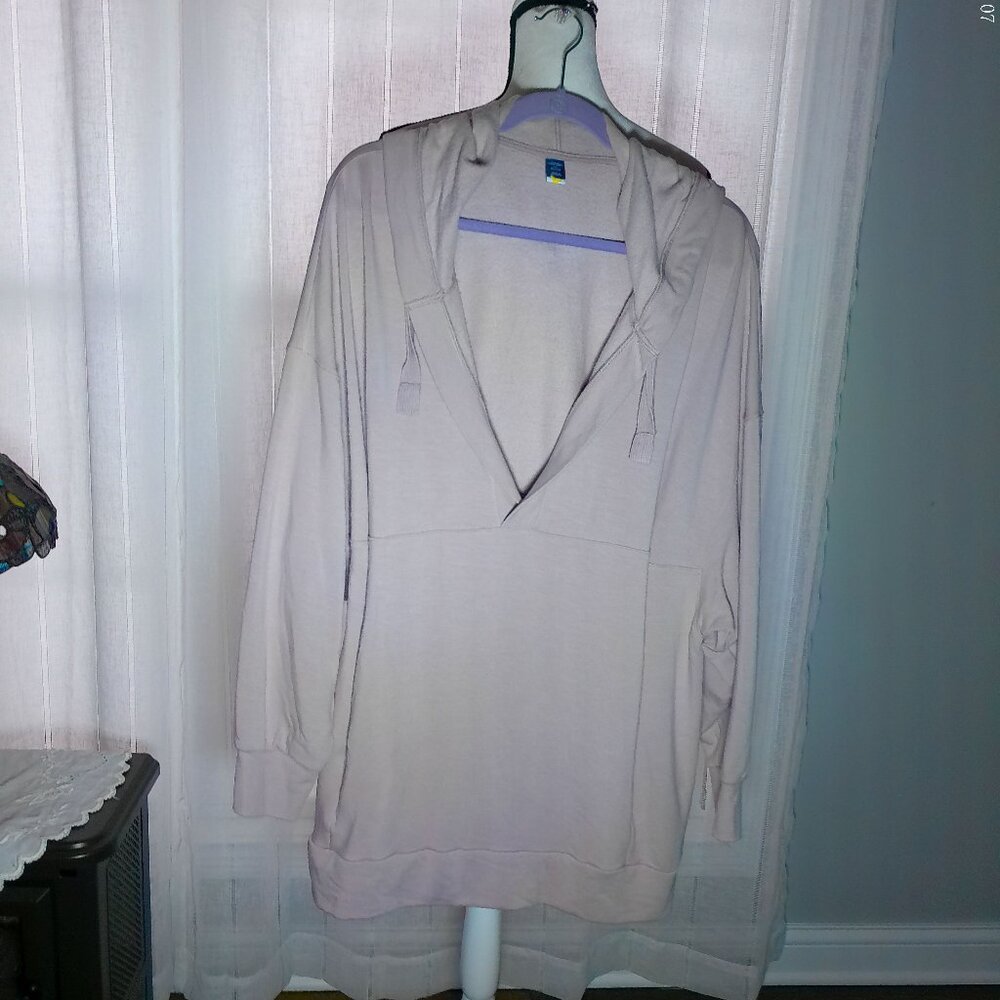 LIVE-IN FRENCH TERRY Long Sleeve V-Neck Hooded Lt. Pink Sweatshirt w/Pockets XXL